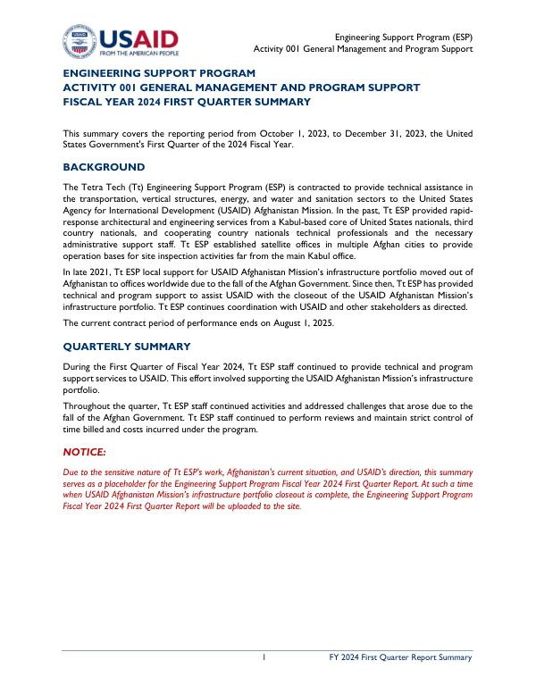 FY 2024 First Quarter Report Summary