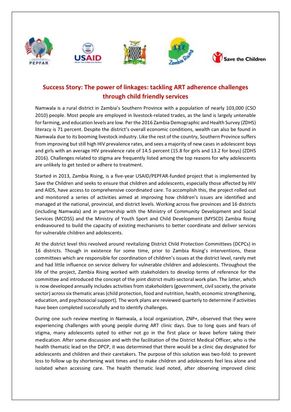 Success Story: The power of linkages: tackling ART adherence challenges through child friendly services