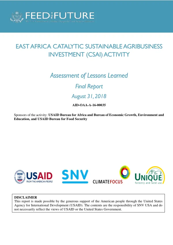 East Africa CSAI Activity: Assessment of Lessons Learned
