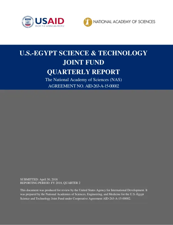 U.S.-EGYPT SCIENCE & TECHNOLOGY JOINT FUND QUARTERLY REPORT