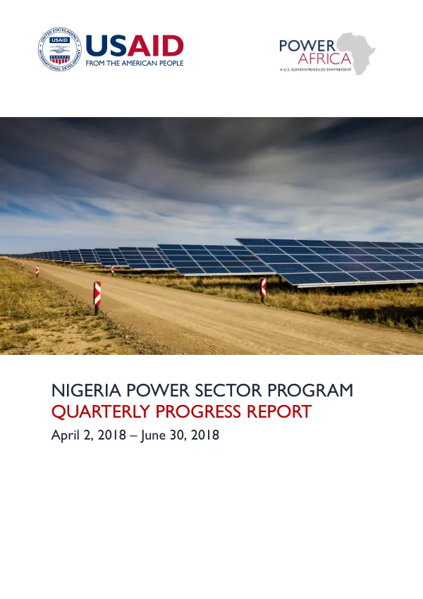 Nigeria Power Sector Program Quarterly Progress Report April 2, 2018 – June 30, 2018