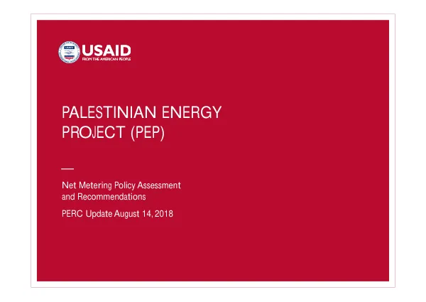 Palestinian Energy Project (PEP) Net Metering Policy Assessment and Recommendations