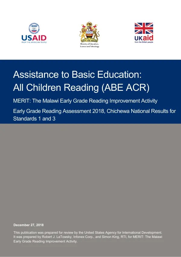 Early Grade Reading Assessment 2018, Chichewa National Results for Standards 1 and 3