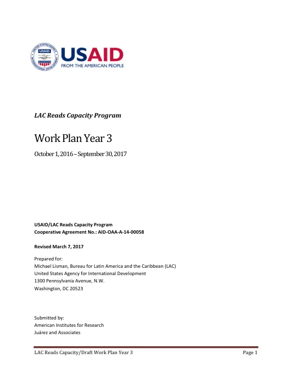 LAC Reads Capacity ProgramWork Plan Year 3 October 1, 2016 - September 30, 2017