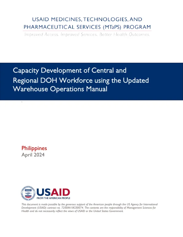 Capacity Development of Central and Regional DOH Workforce using the Updated Warehouse Operations Manual