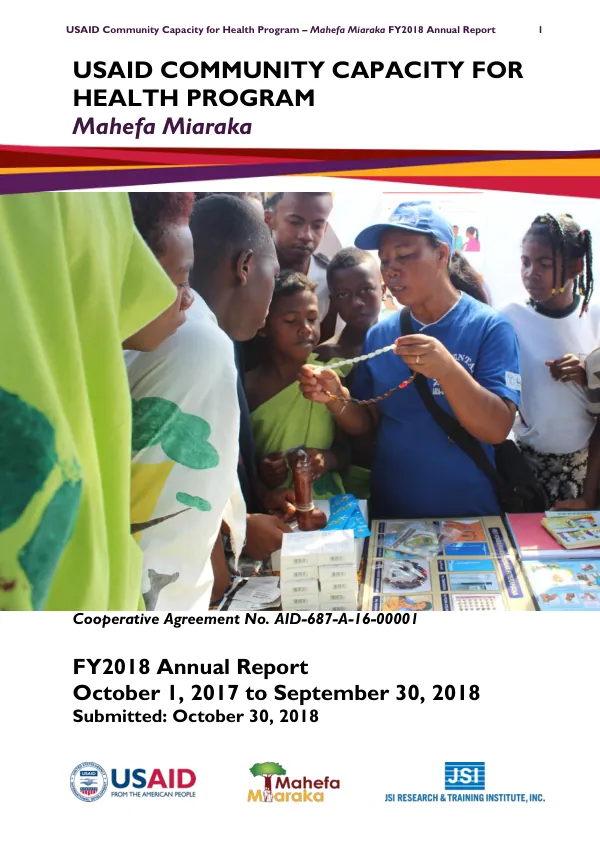 USAID Community Capacity for Health Program – Mahefa Miaraka FY2018 Annual Report