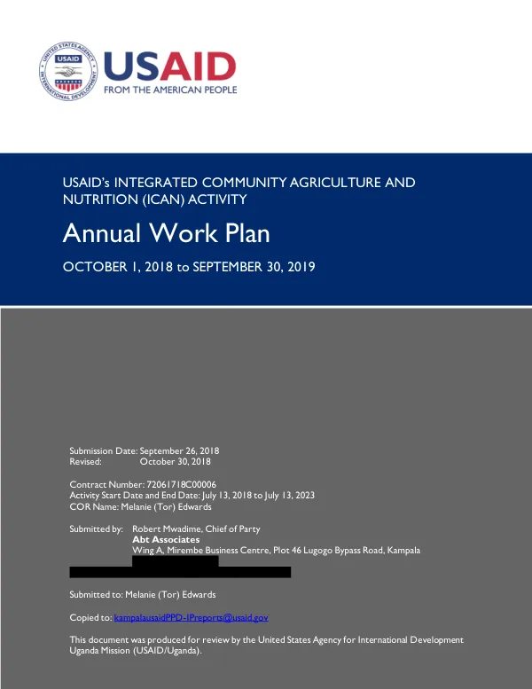 USAID’s INTEGRATED COMMUNITY AGRICULTURE AND NUTRITION (ICAN) ACTIVITY Annual Work Plan