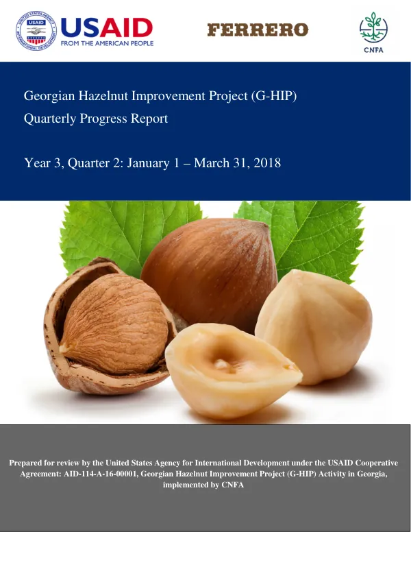 Georgian Hazelnut Improvement Project (G-HIP) Quarterly Progress Report