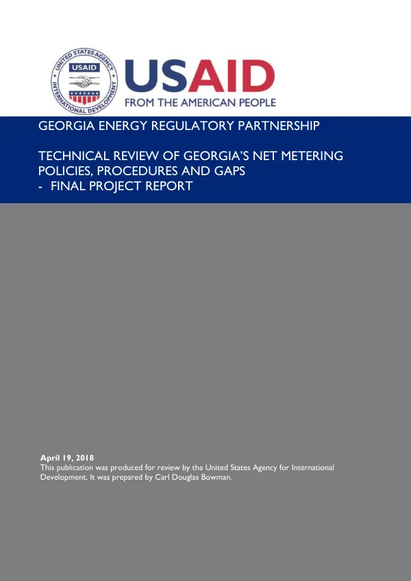 Technical Review of Georgia’s Net Metering Policies, Procedures and Gaps – FINAL PROJECT REPORT