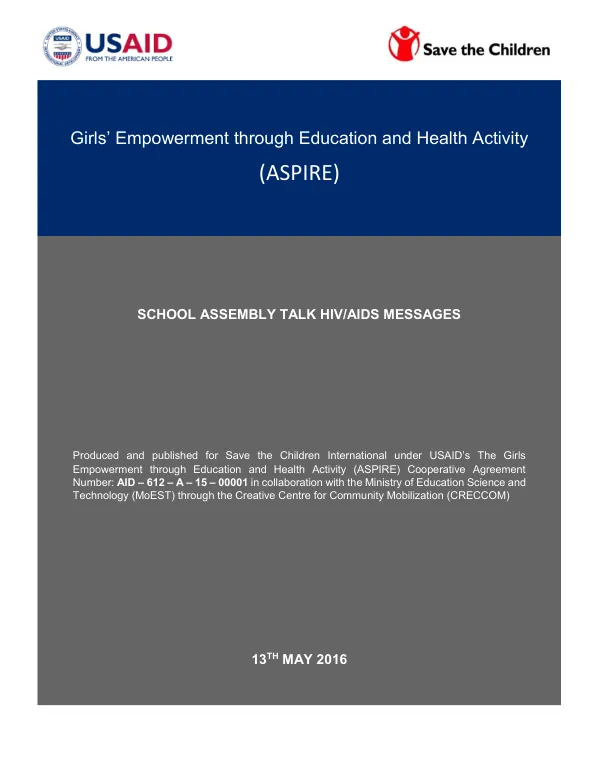Girls' Empowerment through Education and Health Activity (ASPIRE) School Assembly Talk HIV/AIDS Messages