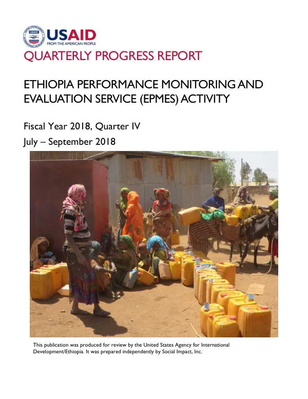 Quarterly Progress Report: Ethiopia Performance Monitoring and Evaluation Service (EPMES) Activity