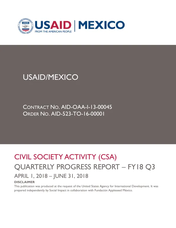 Civil Society Activity Quarterly Progress Report – FY18 Q3