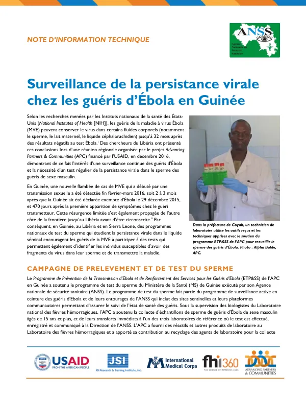 Surveillance de la persistance virale chez les guéris d’Ébola en Guinée