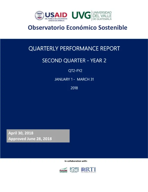 Second Quarter Performance Report: Sustainable Economic Observatory Project