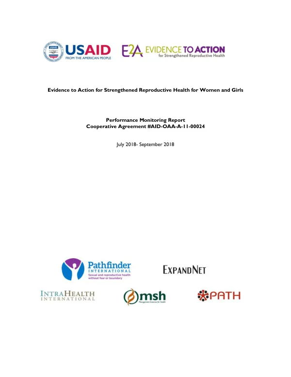 Evidence to Action for Strengthened Reproductive Health for Women and Girls: Performance Monitoring Report