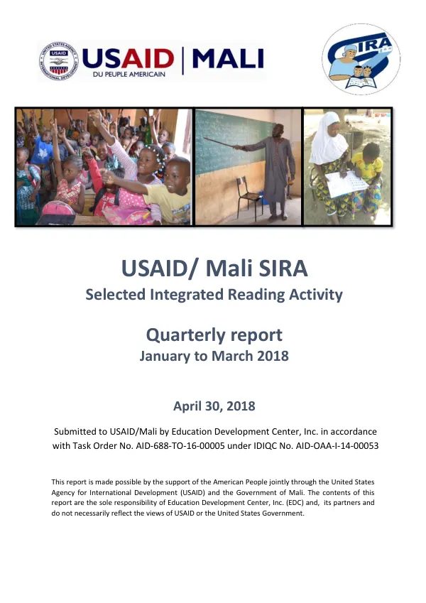 Quarterly Report: Selective Integrated Reading Activity (SIRA) for Mali