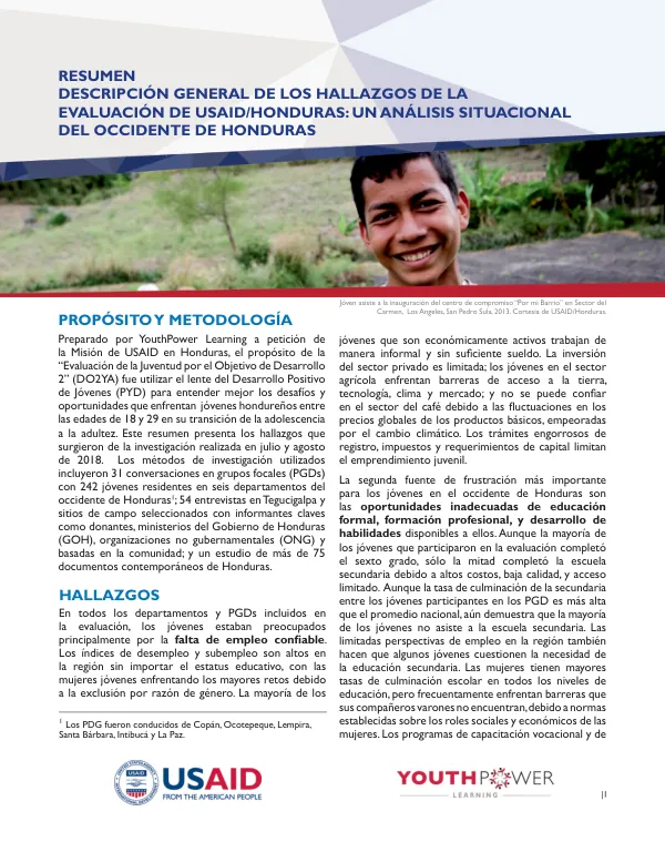 Evaluación de la Juventud por el Objetivo de Desarrollo 2 (DO2YA) en Honduras