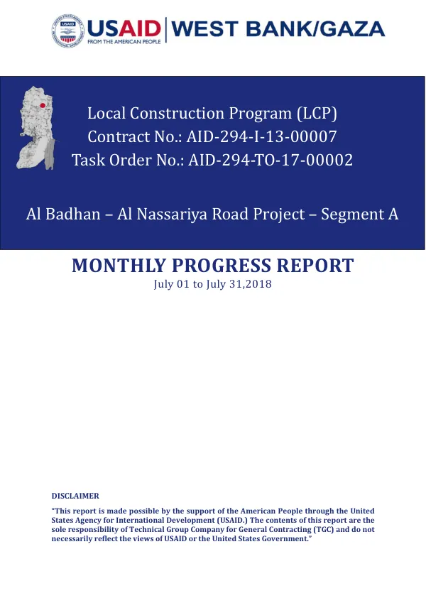 Monthly Progress Report for Al Badhan – Al Nassariya Road Project – Segment A