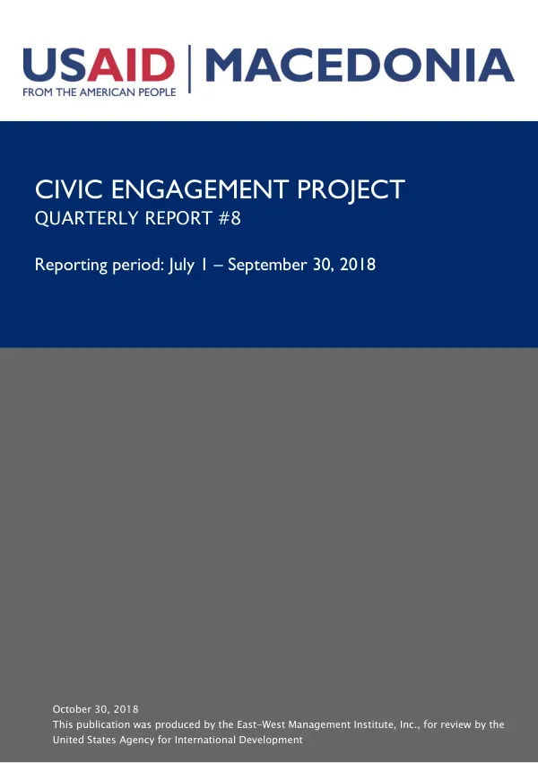 USAID's Civic Engagement Project - Quarterly Report #8 - July 1 - September 30, 2018