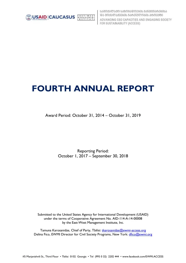 Fourth Annual Report: Advancing CSO Capacities and Engaging Society for Sustainability (ACCESS) Project