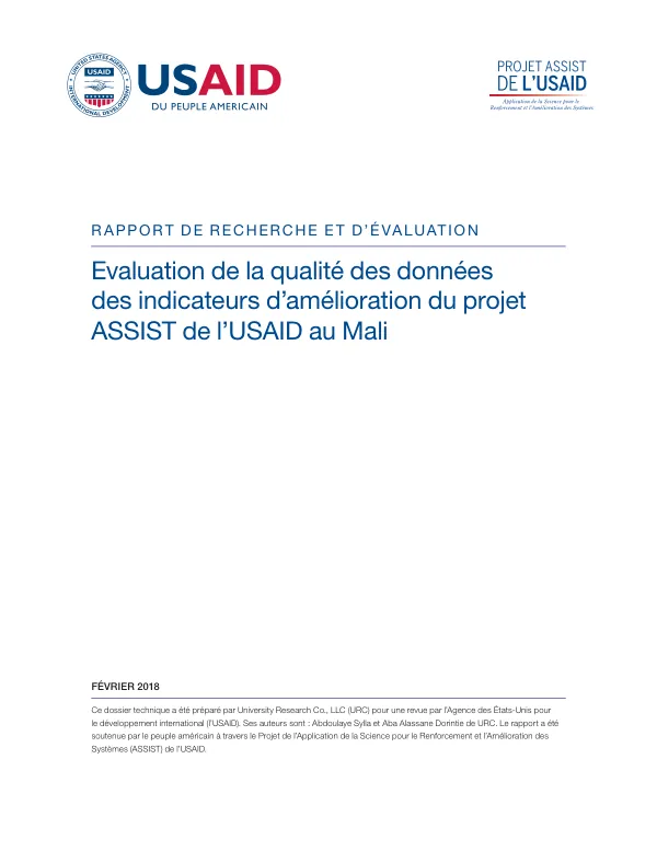Evaluation de la qualité des données des indicateurs d’amélioration du projet ASSIST au Mali