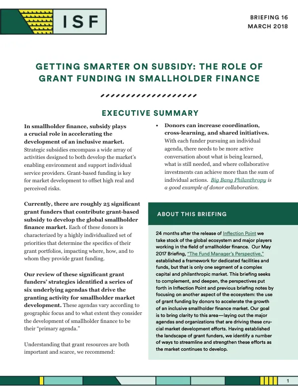 Getting Smarter on Subsidy: The Role of Grant Funding in Smallholder Finance