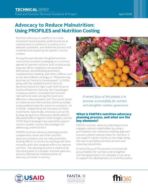 Advocacy to Reduce Malnutrition: Using PROFILES and Nutrition Costing