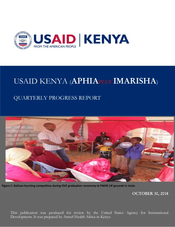USAID/KENYA APHIAPLUS IMARISHA (JULY - SEPT 2018) PROGRESS REPORT FOR FY 2018