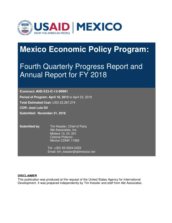 Mexico Economic Policy Program 4th Quarter and Annual Report FY 2018