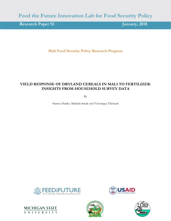 Yield Response of Dryland Cereals in Mali to Fertilizer: Insights from Household Survey Data