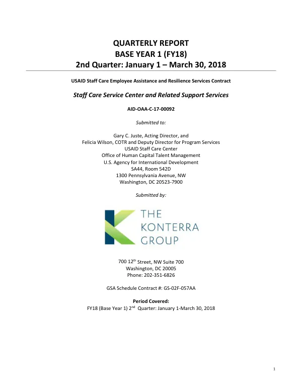 Quarterly Report: Staff Care Services Center FY18-Q2 January 1 – March 30, 2018