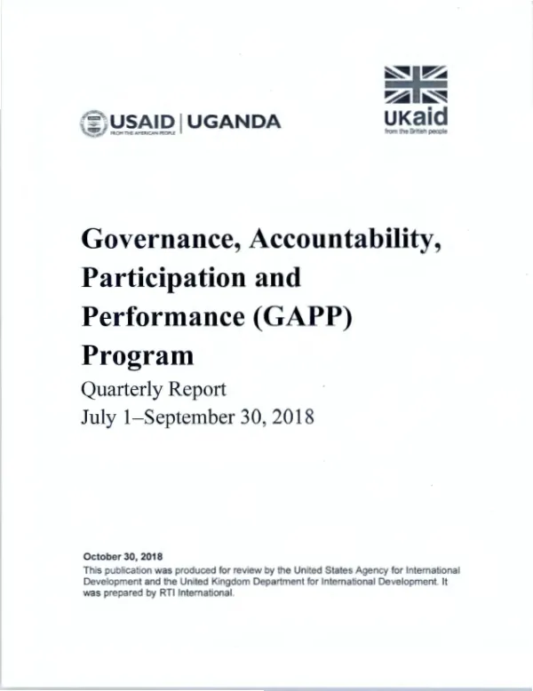 Governance, Accountability, Participation and Performance (GAPP) Program Quarterly Report July 1-September 30, 2018