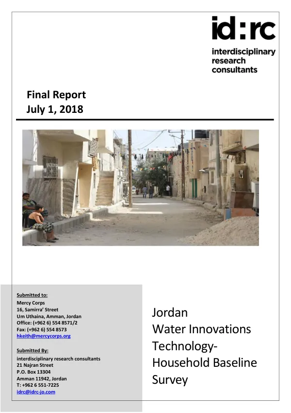 Final Report: USAID /Jordan Water Innovations Technology – MC