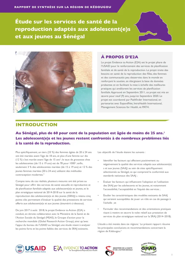 Étude sur les services de santé de la reproduction adaptés aux adolescent(e)s et aux jeunes au Sénégal