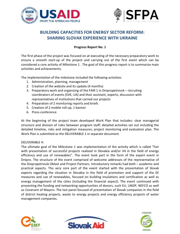 Building Capacities for Energy Sector Reform: Sharing Slovak Experience with Ukraine
