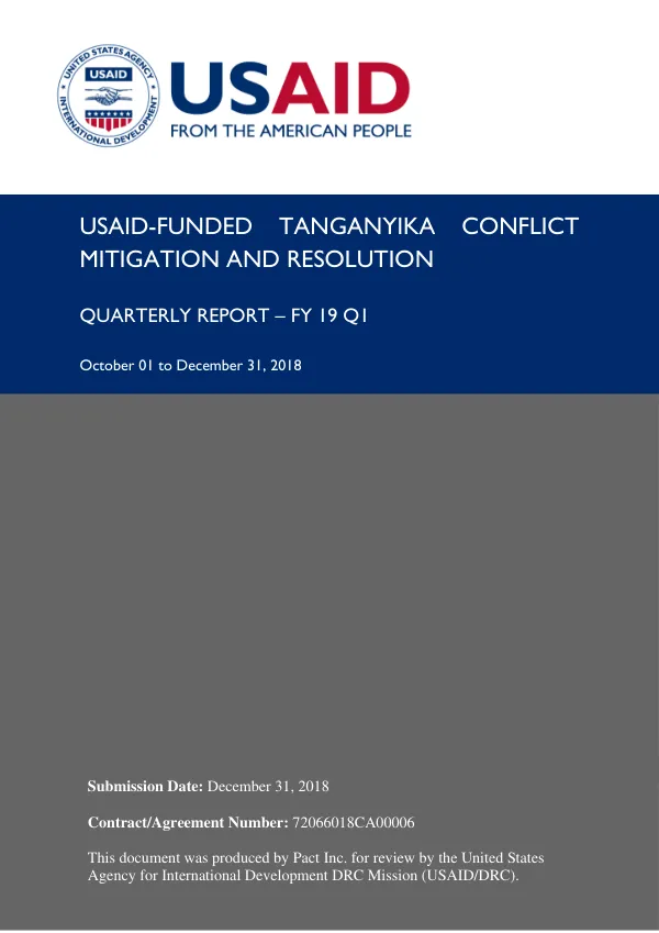 USAID-FUNDED TANGANYIKA CONFLICT MITIGATION AND RESOLUTION PROJECT QUARTERLY REPORT – FY 19