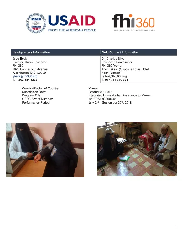Final Report: Integrated Humanitarian Assistance to Yemen