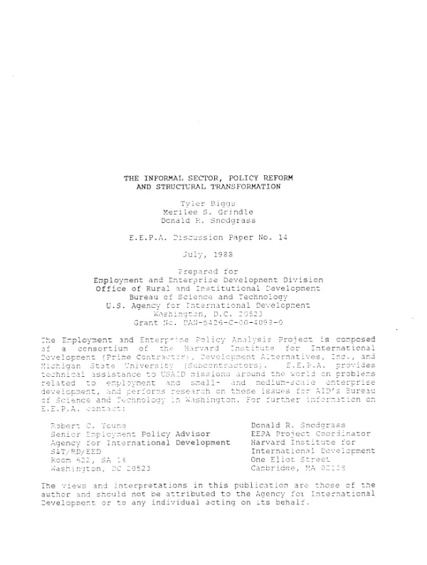 Informal sector, policy reform and structural transformation