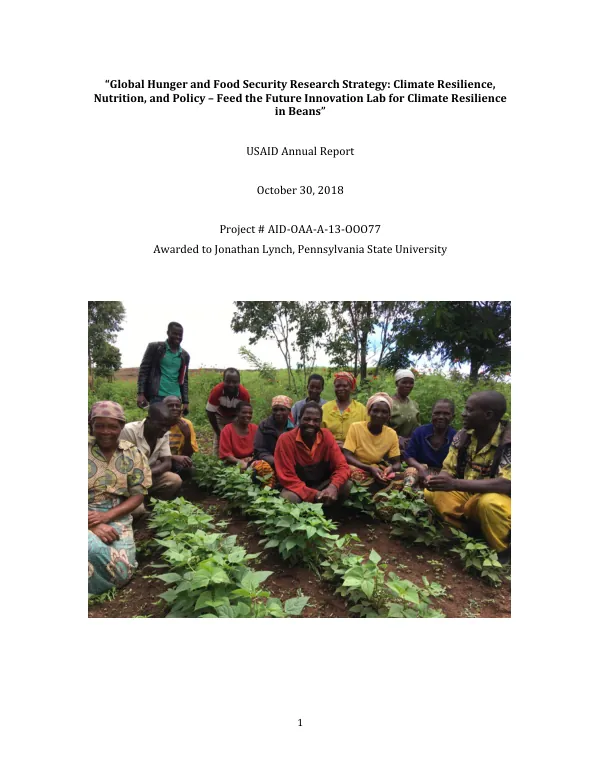 Global Hunger and Food Security Research Strategy: Climate Resilience, Nutrition, and Policy – Feed the Future Innovation Lab for Climate Resilience in Beans
