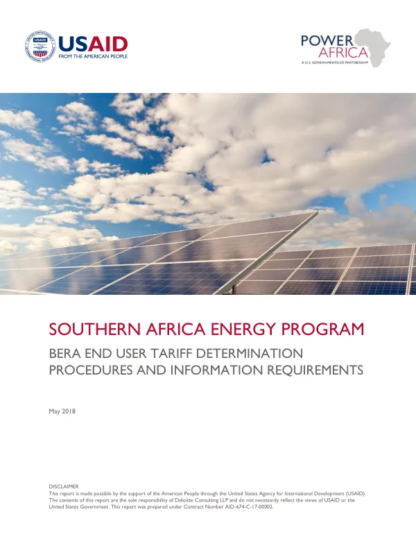 Southern Africa Energy Program: BERA End User Tariff Determination Procedures and Information Requirements