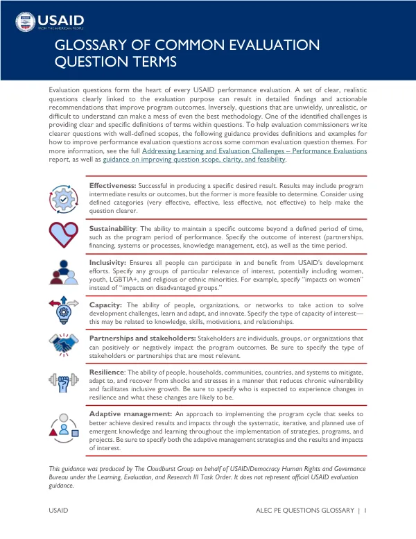 USAID Evaluation Questions Glossary