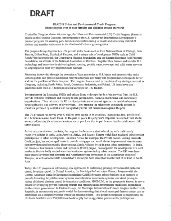 USAID'S Urban and Environmental Credit Program