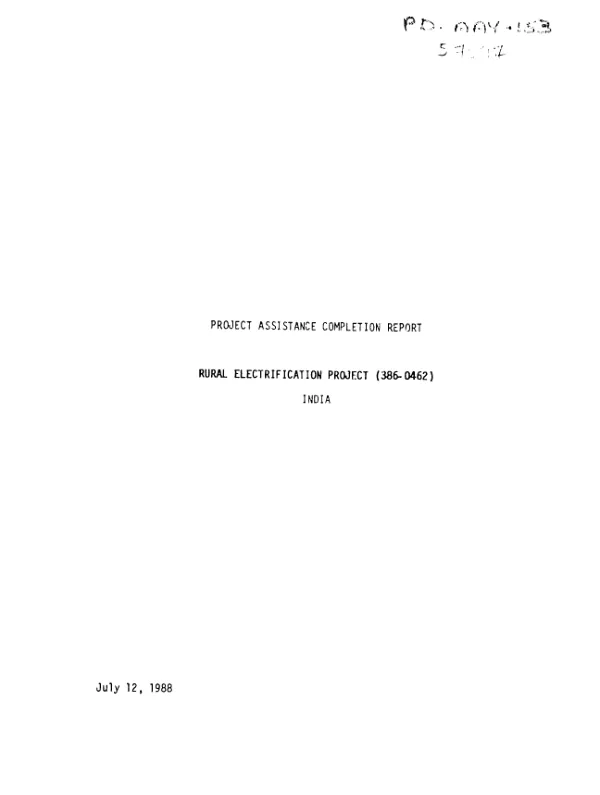 Project assistance completion report : rural electrification project (386-0462) : India
