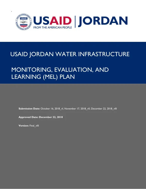USAID Jordan Water Infrastructure Monitoring, Evaluation and Learning (MEL) Plan