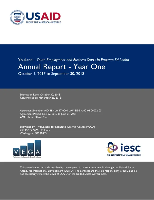 YouLead – Youth Employment and Business Start-Up Program Sri Lanka Annual Report - Year One