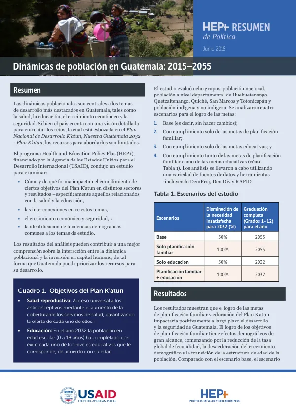 Dinámicas de población en Guatemala: 2015–2055