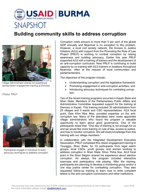 Building community skills to address corruption