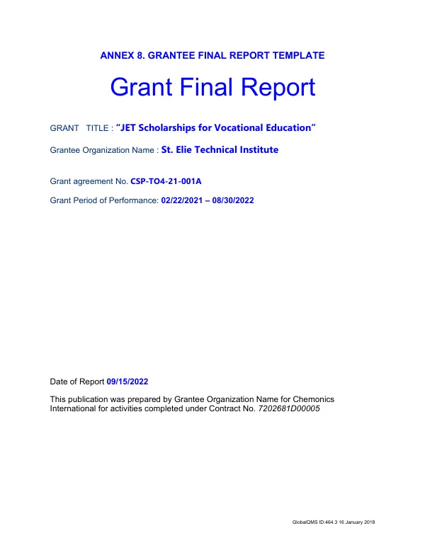 Final Report: JET Scholarships for Vocational Education