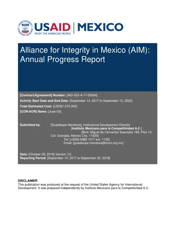Annual Progress Report: Alliance for Integrity in Mexico (AIM)