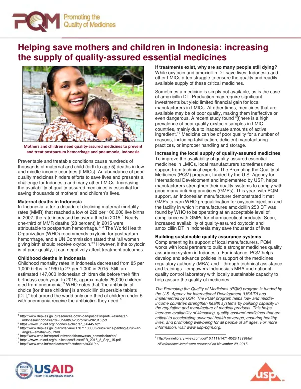 Helping save mothers and children in Indonesia: increasing the supply of quality-assured essential medicines